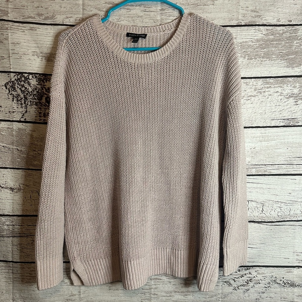 Eileen Fisher 100% Organic Cotton Rib Knit Oversized Crewneck Sweater XS